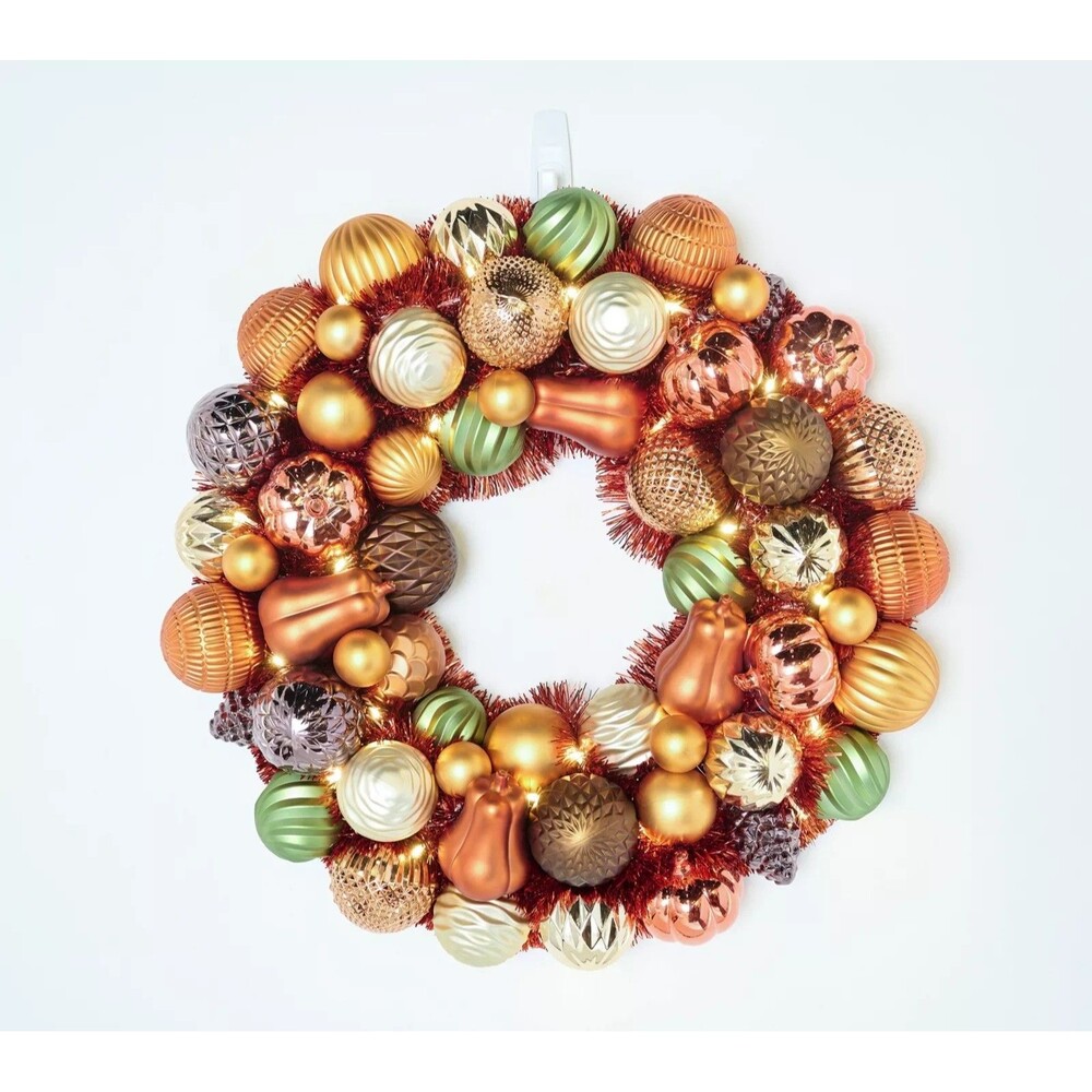 Hay & Harvest 22" Lit Shatterproof Ornament Wreath Fall Harvest LED Timer